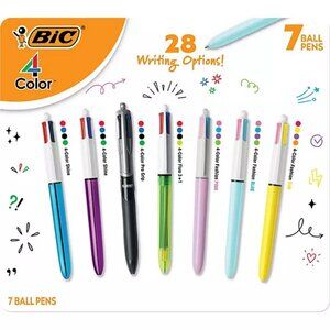 BIC 4-Color Retractable Ball Point Pens, 7-Count, Assorted Colors
